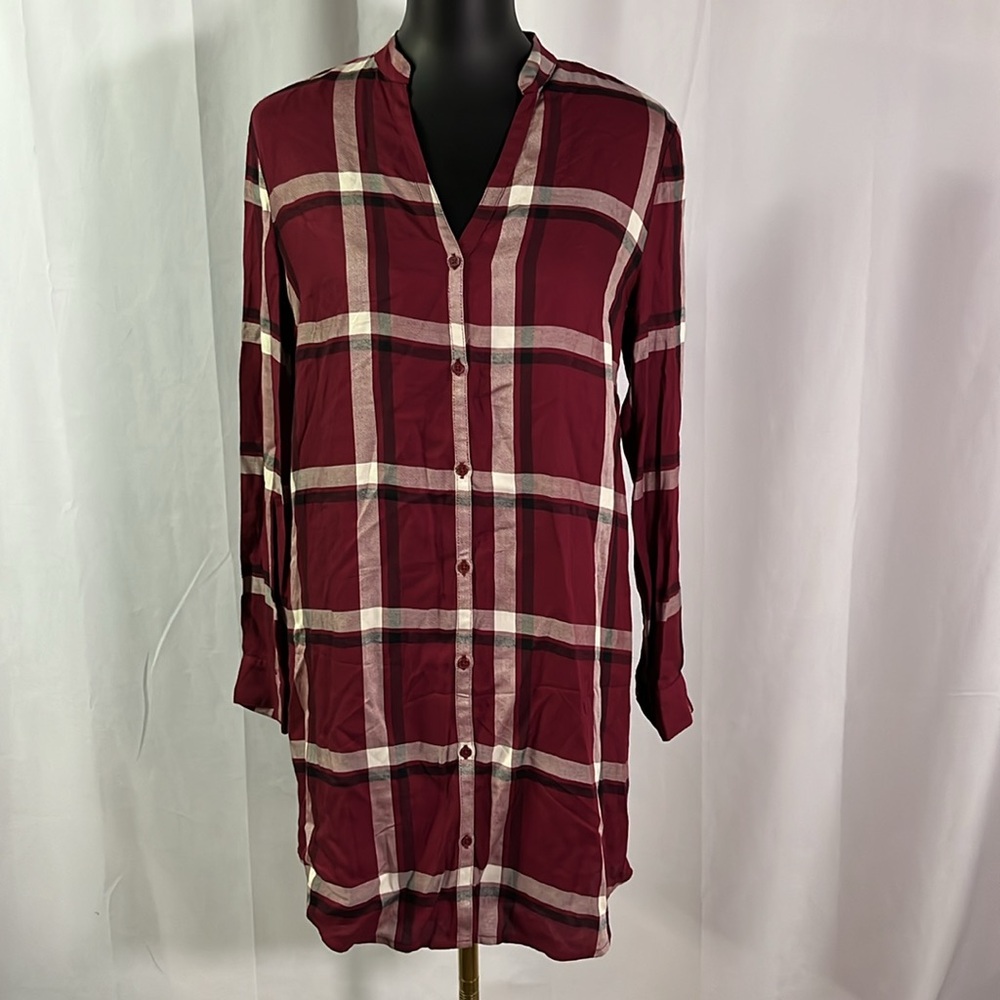 NWT Cupcakes & Cashmere Maroon Plaid Button Front Shirt Dress